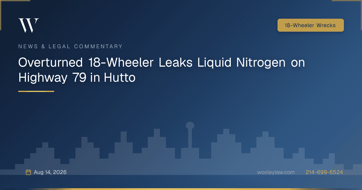 Overturned 18-Wheeler Leaks Liquid Nitrogen on Highway 79 in Hutto - 18-Wheeler Wrecks