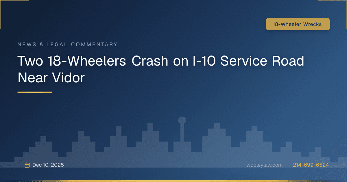 Two 18-Wheelers Crash on I-10 Service Road Near Vidor - 18-Wheeler Wrecks