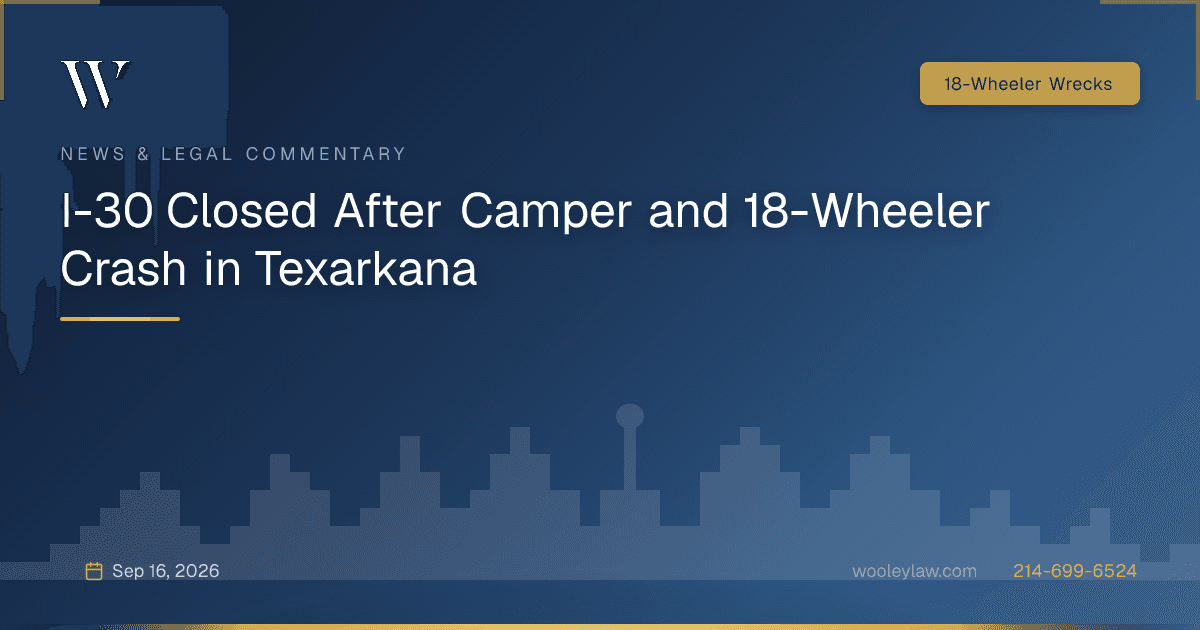 I-30 Closed After Camper and 18-Wheeler Crash in Texarkana - 18-Wheeler Wrecks