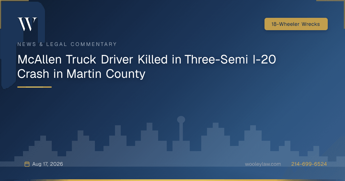 McAllen Truck Driver Killed in Three-Semi I-20 Crash in Martin County - 18-Wheeler Wrecks