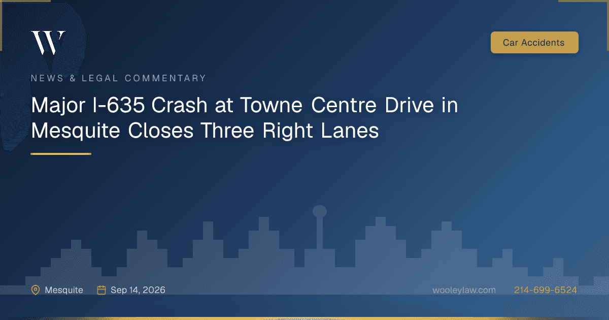 Major I-635 Crash at Towne Centre Drive in Mesquite Closes Three Right Lanes - Car Accidents