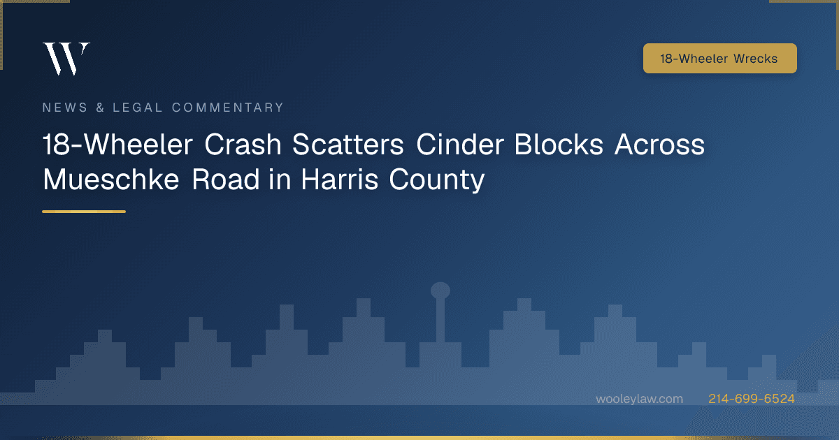 18-Wheeler Crash Scatters Cinder Blocks Across Mueschke Road in Harris County - 18-Wheeler Wrecks