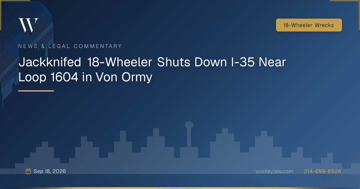Jackknifed 18-Wheeler Shuts Down I-35 Near Loop 1604 in Von Ormy - 18-Wheeler Wrecks