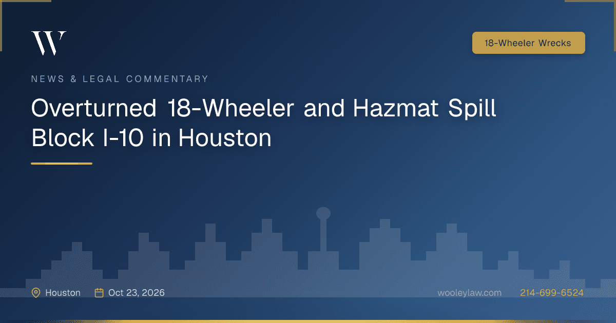 Overturned 18-Wheeler and Hazmat Spill Block I-10 in Houston - 18-Wheeler Wrecks