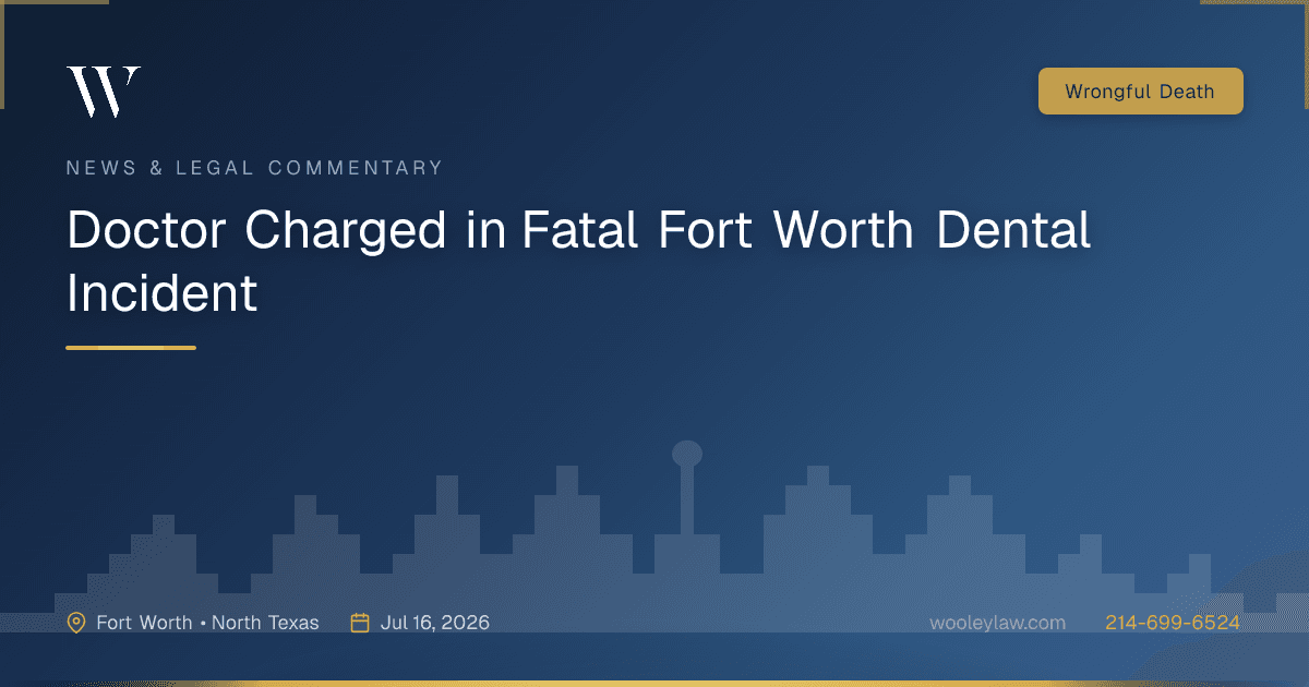 Doctor Charged in Fatal Fort Worth Dental Incident - Wrongful Death