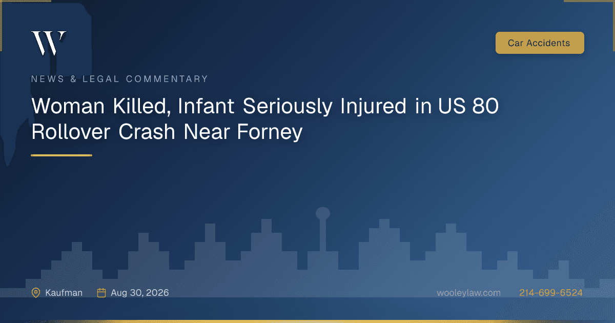 Woman Killed, Infant Seriously Injured in US 80 Rollover Crash Near Forney - Car Accidents