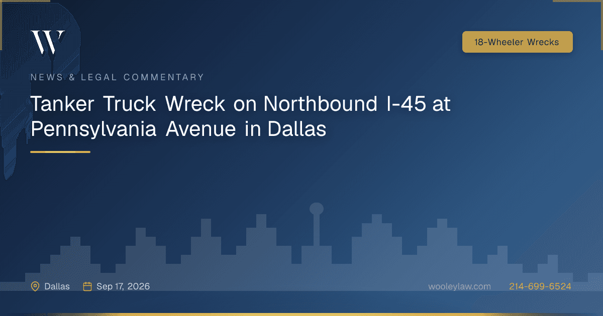 Tanker Truck Wreck on Northbound I-45 at Pennsylvania Avenue in Dallas - 18-Wheeler Wrecks