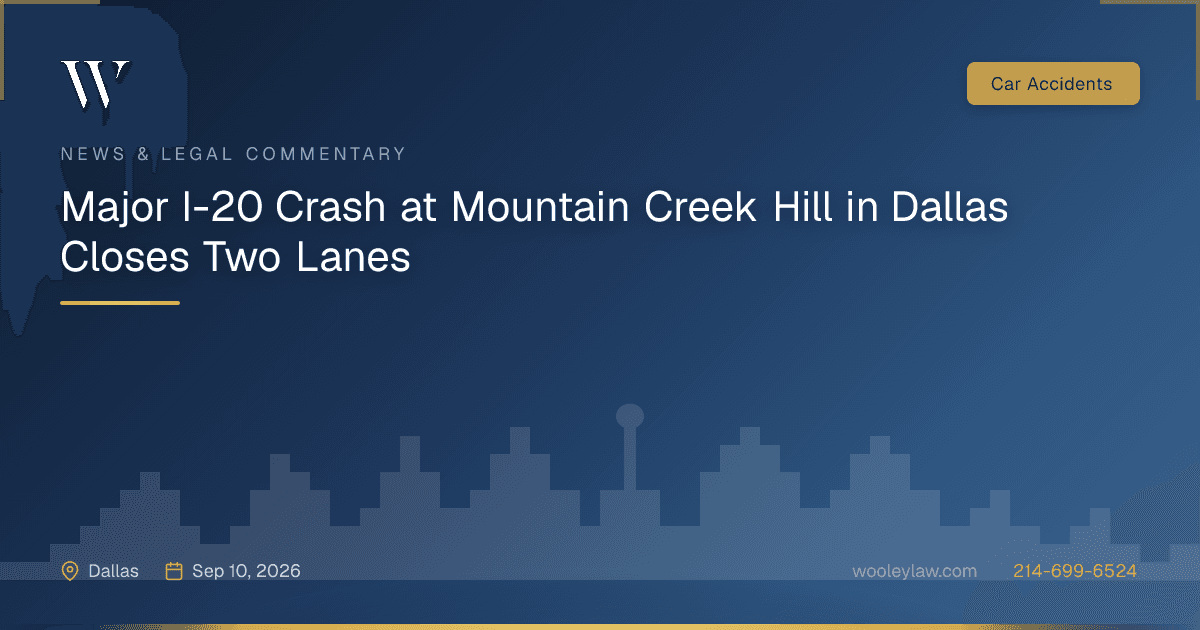 Major I-20 Crash at Mountain Creek Hill in Dallas Closes Two Lanes - Car Accidents
